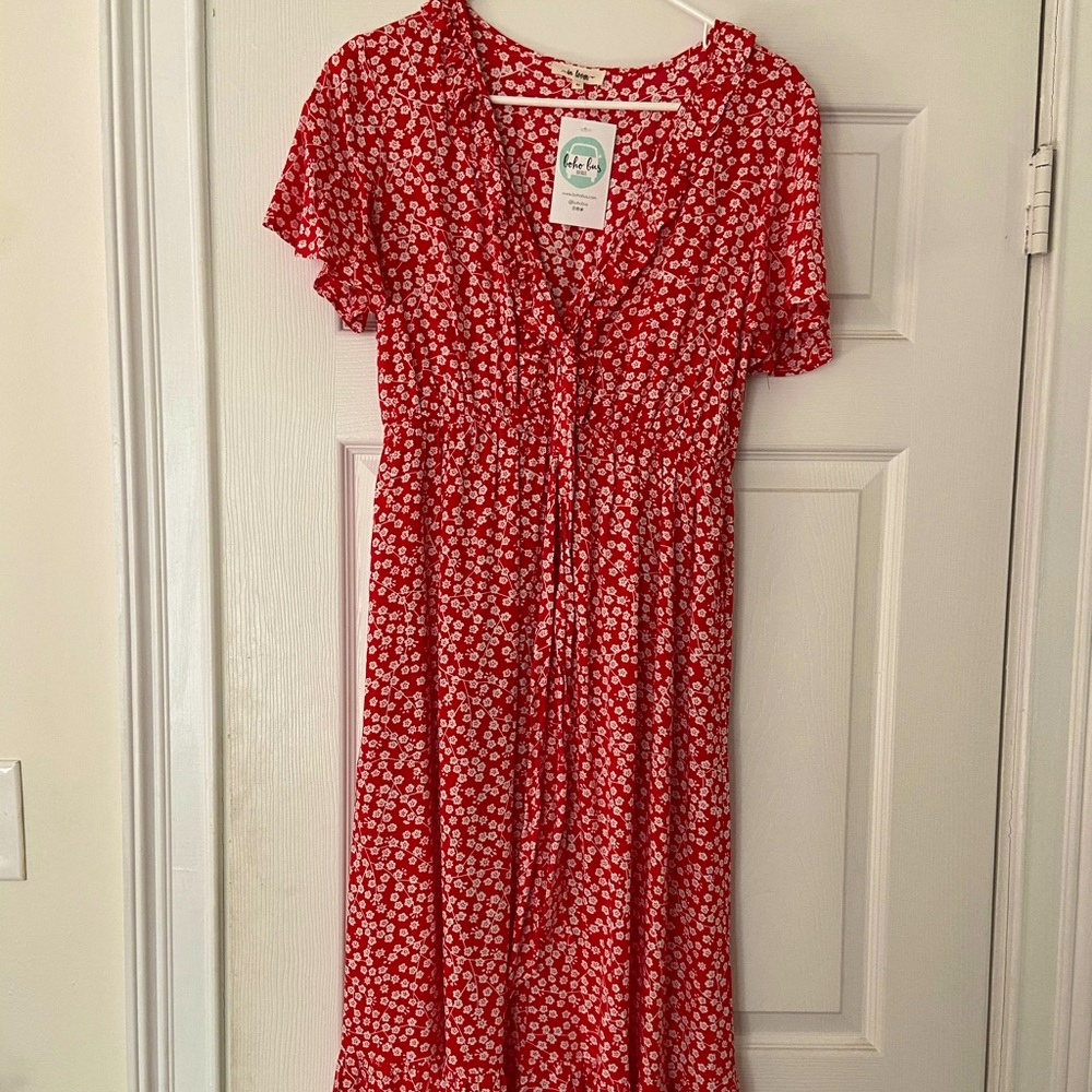 Red Floral MIdi Dress